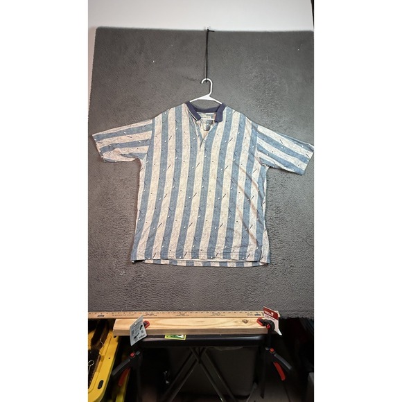 natural issue Other - Vintage Natural Issue Shirt Mens XL Blue White‎ Striped Paisley Polo 90s Cotton